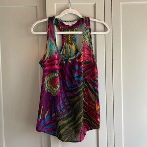 Multicolor Trina Turk silk + cotton racer back tank top, size S